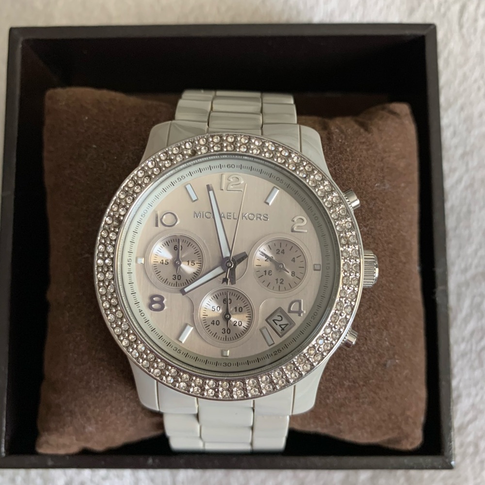 Gray ceramic michael kors watch